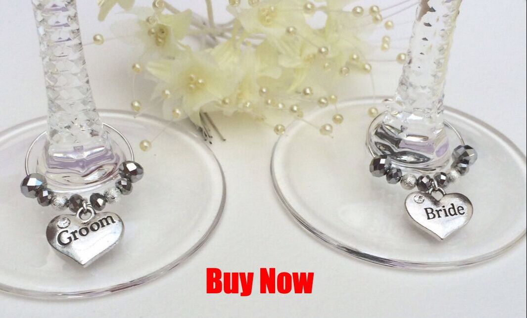 2-Silver-Wedding-Wine-Glass-Charms-Bride-And-Groom