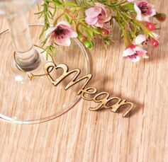 Wooden wine glass charms, names